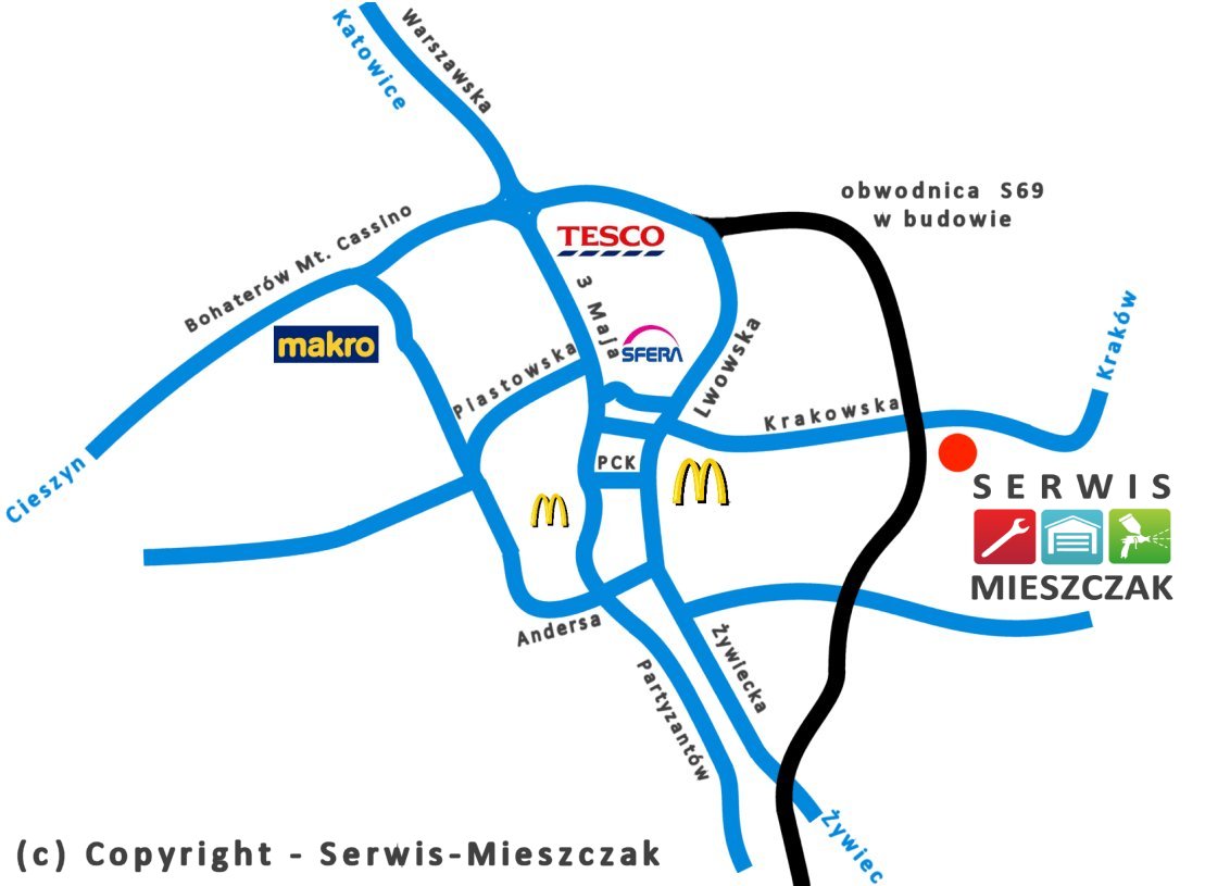 mapa serwis Bielsko-Biala